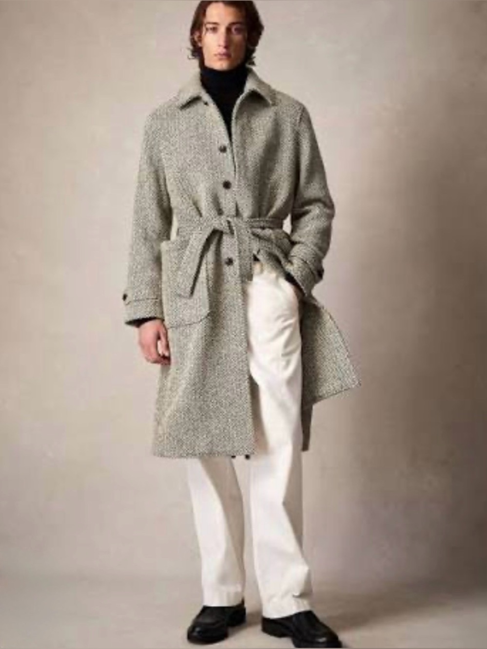 Todd Snyder Italian Wool Cream Permanent Herringbone Coat L gray Style Balmacaan